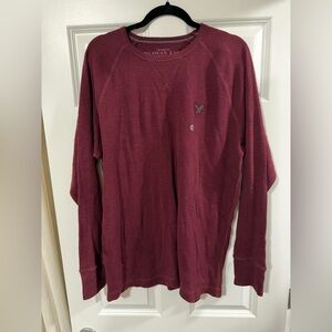 NWT Mens Vintage Fit Burgundy Abercrombie Waffle Knit Long Sleeve Shirt XXL
